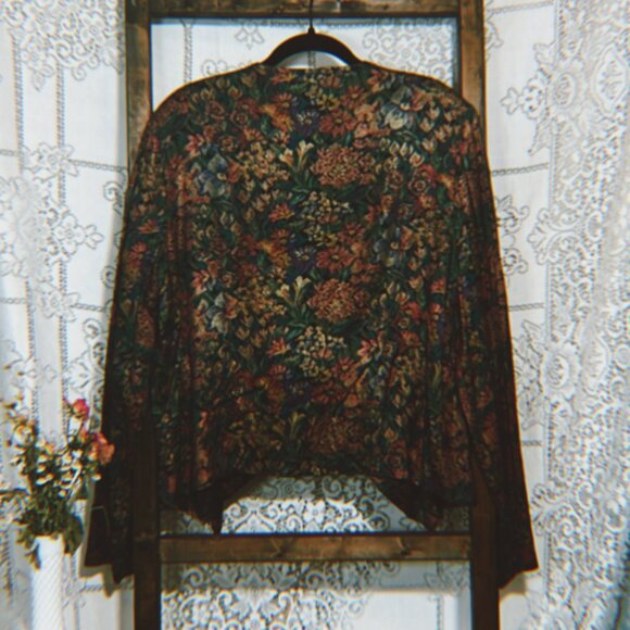 Vintage 1990s 80s Floral Kensington Square Long Sleeved Vest Jacket Top - Size L - Picture 5 of 11